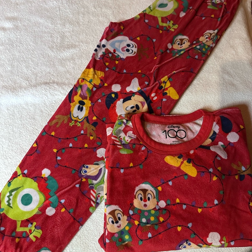 Disney Red Holiday Character Kids Pajama Set